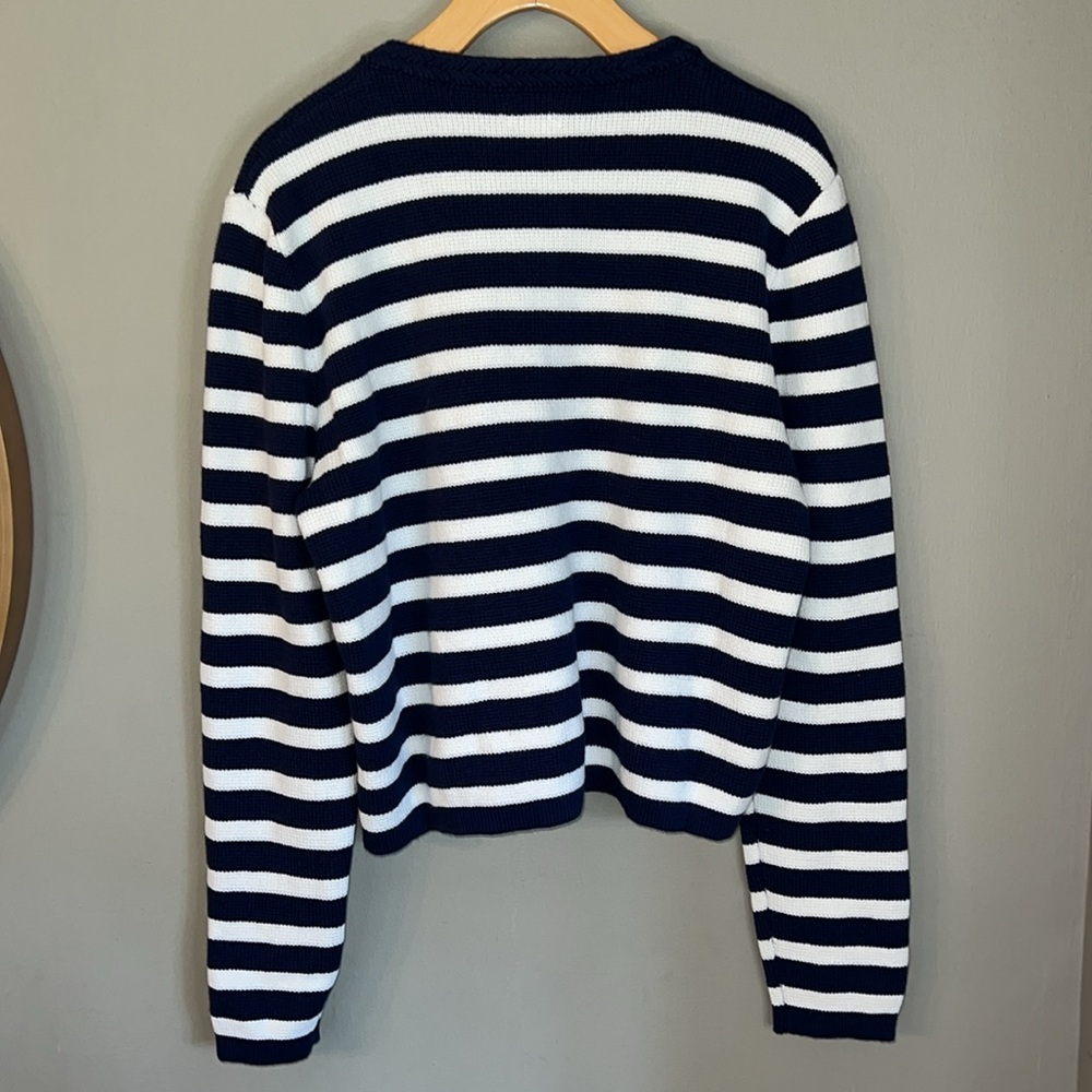 J. Crew Striped cotton lady jacket cardigan sweater in Antique Navy Ivory size S - Picture 7 of 12